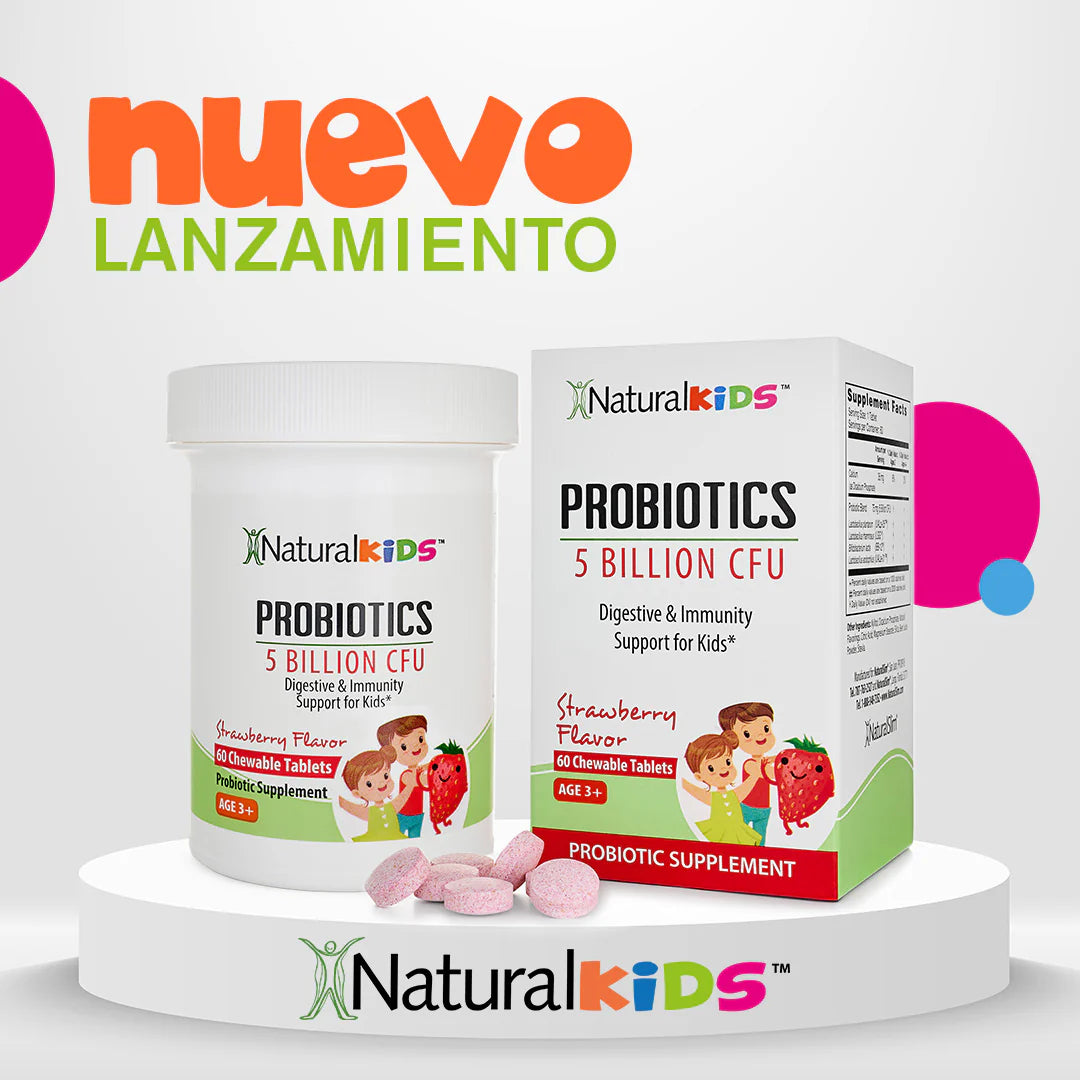 NaturalKids® PROBIOTICS™ Komprimieren Sie 5 Millionen UFC pro Portion | Compresse probiotiche masticabile 60 compresse masticabile | Gusto Fragola