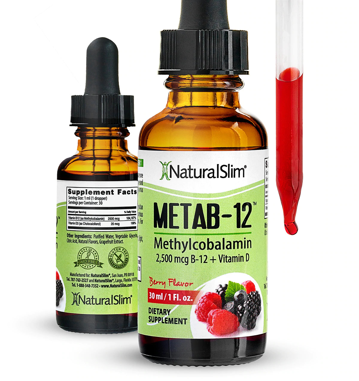 Metab-12 | Berry Liquid Vitamin B-12 (methylcobalamin) + Vitamin D